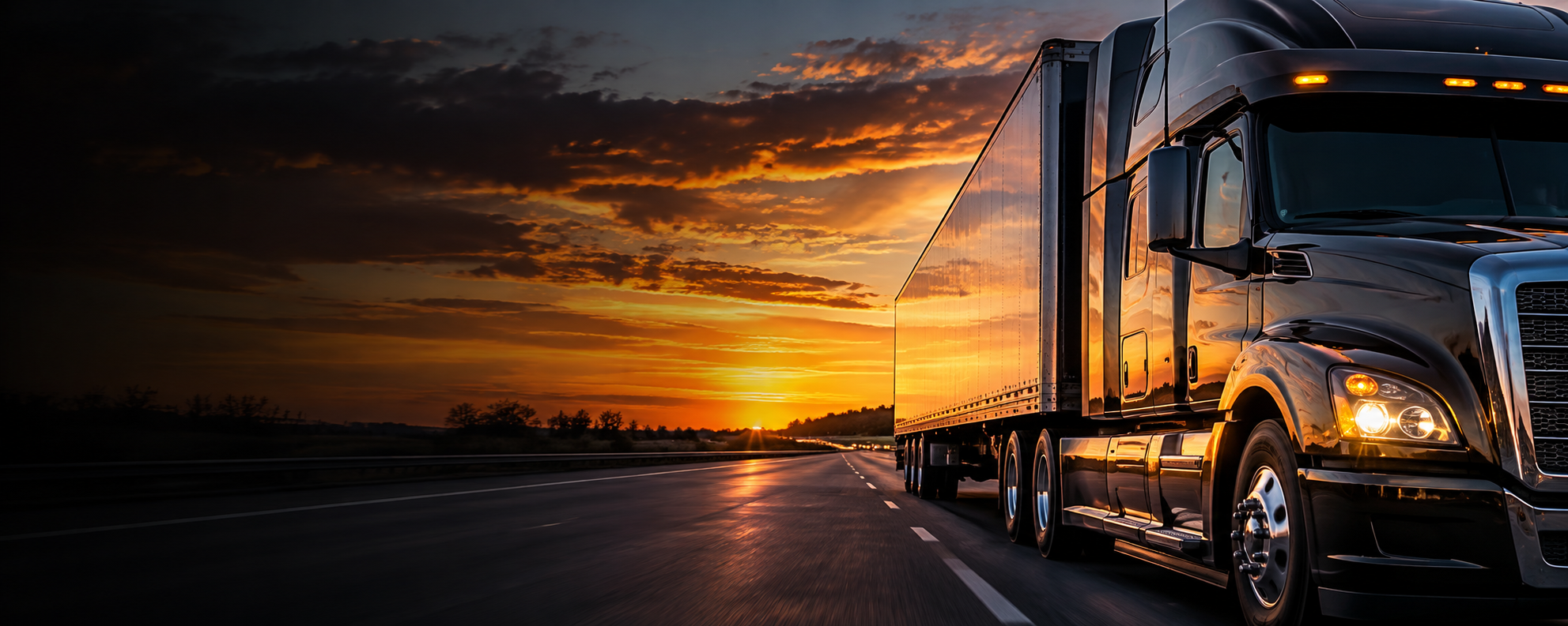 Truck on the highway at sunset